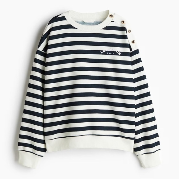 H&M Tops - H&M Navy and White Striped Text Motif Sweatshirt size Medium BNWOT